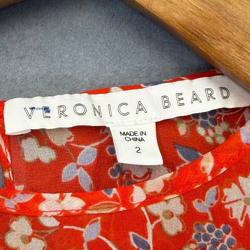 Veronica Beard Red Silk Floral Cold Shoulder Blouse Top S172-WFP4358 Size 2